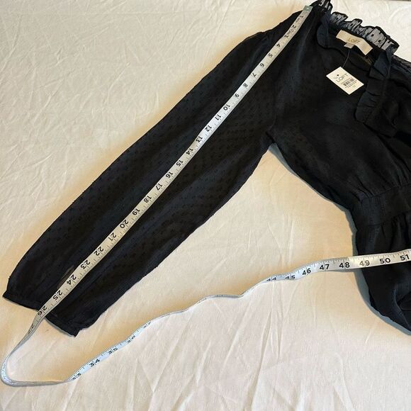 Loft Black Sheer Swiss Dot Pleated Long Sleeve Dress Womens 12 NWT Fairy Grunge - Picture 10 of 11